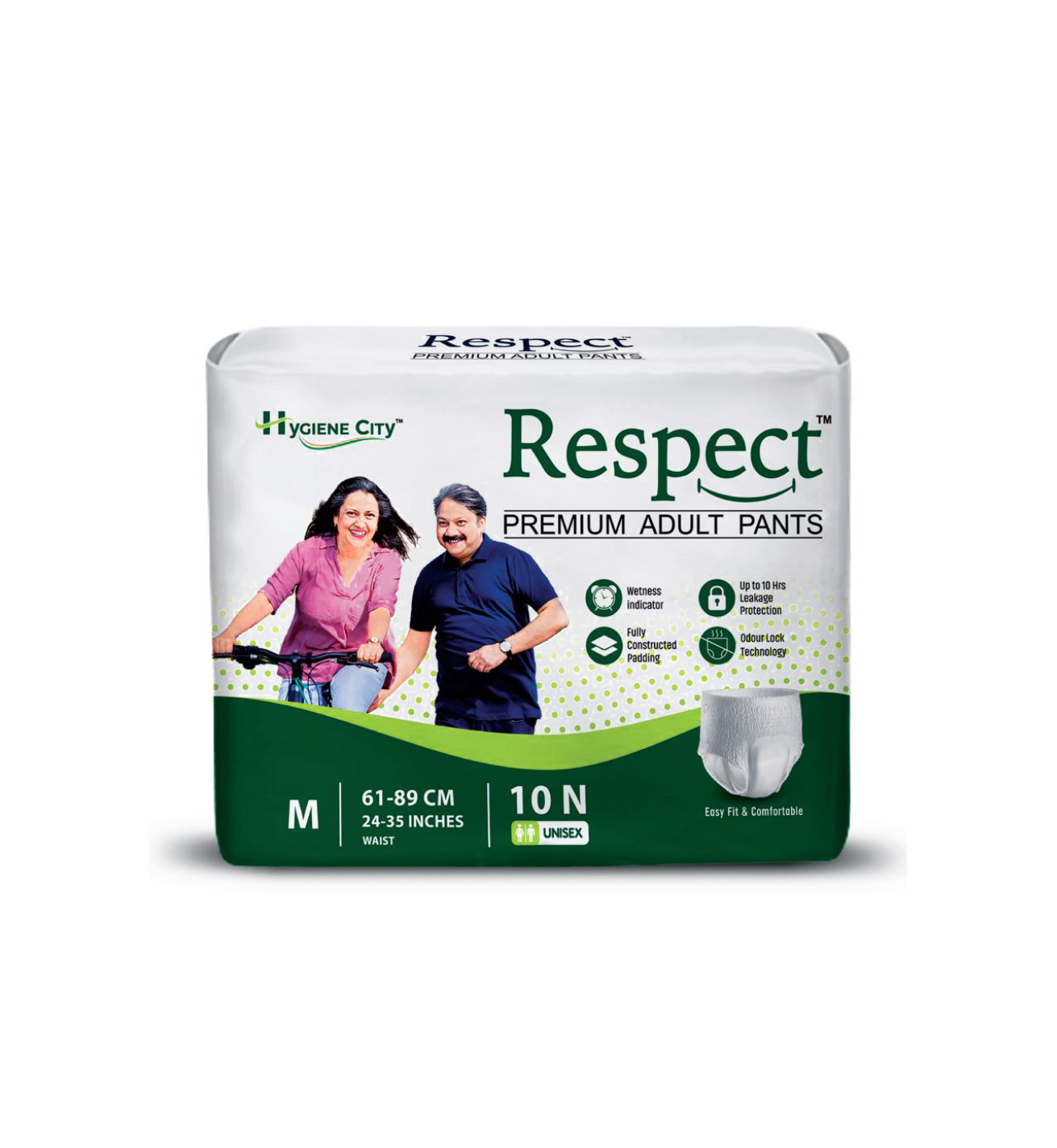 Respect Premium Incontinence Pants for Women and Men Leakage Protection, Adult Nappies, Odor Control, Medium,10 Count