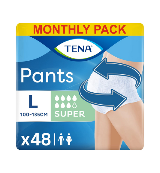 Tena Pants Super, 48 Pairs of Unisex Incontinence Pants 4 packs for Women and Men Size Large