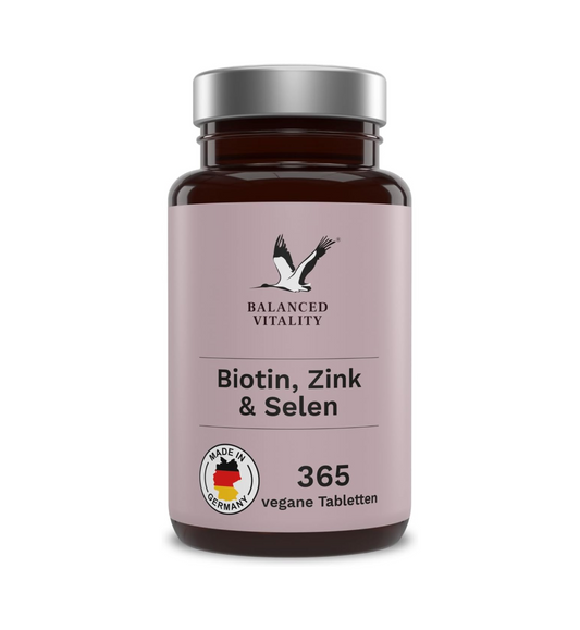 Biotin, Zinc & Selenium - 10,000 mcg Biotin, 10 mg Zinc Bisglycinate, 55 µg Selenium - 365 Vegan Tablets - Hair Vitamins in Annual Supply - for Hair, Skin & Nails y