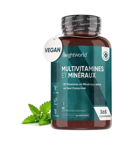 WeightWorld Multivitamins and Minerals - 365 Vegan Tablets (12 Months) Peppermint - 25 Essential Nutrients Vitamins ABCDEK Calcium Magnesium Zinc Iron Iodine Potassium - Immunity, Fatigue, Hair, Skin