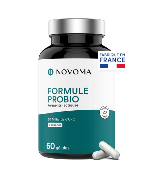 NOVOMA Probio Formula, Probiotic Complex for Intestinal Flora, 60 Billion CFU/Day, 6 Natural Strains, Lactic Ferments, 60 Gastro-Resistant Vegan Capsules, Made in France