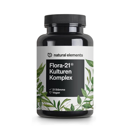 Natural elements Cultural Complex of 20 Bacteria Strains with Organic Inulin, 180 Gastro-Resistant Capsules - High Dosage, Vegan and Made in Germany.