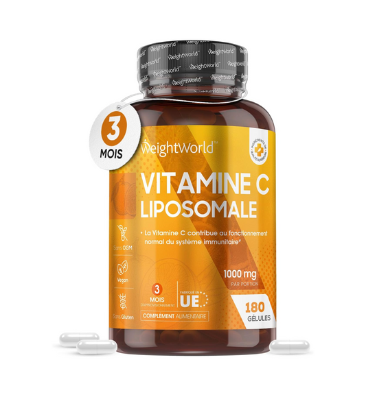 Liposomal Vitamin C 1000 mg - 180 Vegan Capsules- High Absorption Ascorbic Acid with Rosehip Extract - Contributes to the Normal Functioning of the Immune System