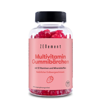 Multivitamin Gummy Bears for Children, Pack of 120 | Gummies with 13 Vitamins and Minerals (Vitamin C, D3, Biotin, Folic Acid, Zinc & More) | With Strawberry Flavour | Zenement