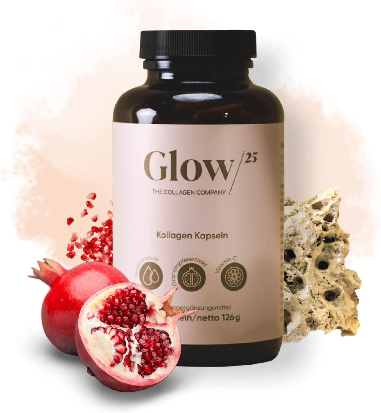 Glow25® Kollagen Kapseln Hochdosiert [180 Kapseln] Mit Hyaluronsäure Und Vitamin C | Premium Collagen Complex Für Eine Schöne Haut | Ohne Zusatzstoffe | Laborgeprüft | Made in Germany