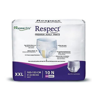 Respect Premium Incontinence Pants for Women and men Leakage Protection, Adult Nappies, Odor Control, XXL,60 Count