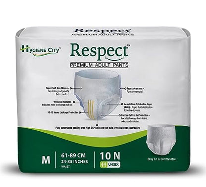 Respect Premium Incontinence Pants for Women and Men Leakage Protection, Adult Nappies, Odor Control, Medium,10 Count