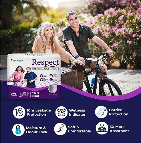 Respect Premium Incontinence Pants for Women and men Leakage Protection, Adult Nappies, Odor Control, XXL,60 Count