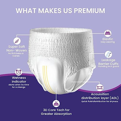 Respect Premium Incontinence Pants for Women and men Leakage Protection, Adult Nappies, Odor Control, XXL,60 Count