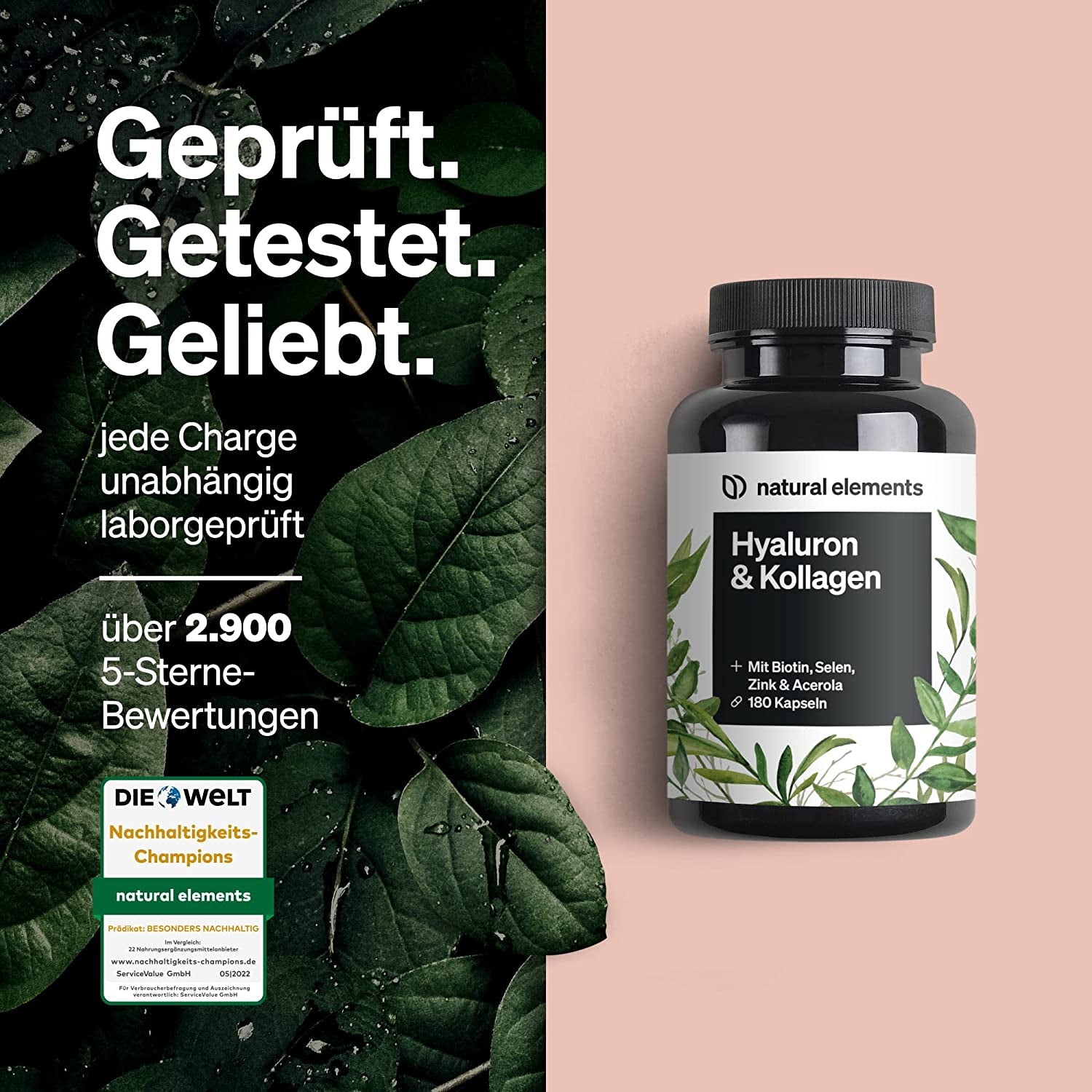 Hyaluronsäure Kollagen Komplex - 180 Kapseln - Angereichert Mit Biotin, Selen, Zink, Vitamin C Aus Acerola & Bambusextrakt - Laborgeprüft